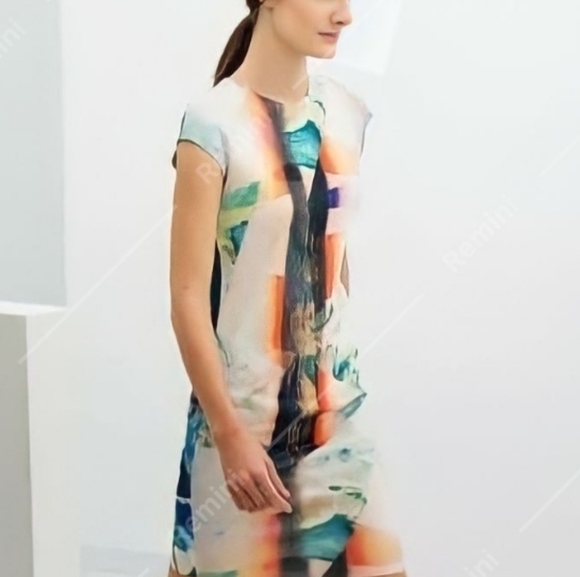 NWT Zara Watercolor Neoprene Mheath Scuba Bodycon Dress sz S - Picture 2 of 16